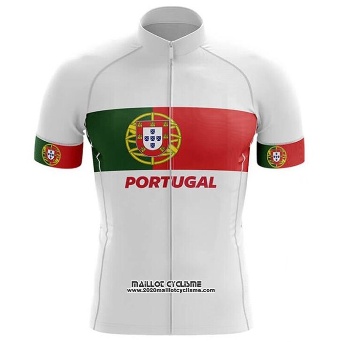 2020 Maillot Ciclismo Champion Portugal Blanc Vert Rouge Manches Courtes et Cuissard